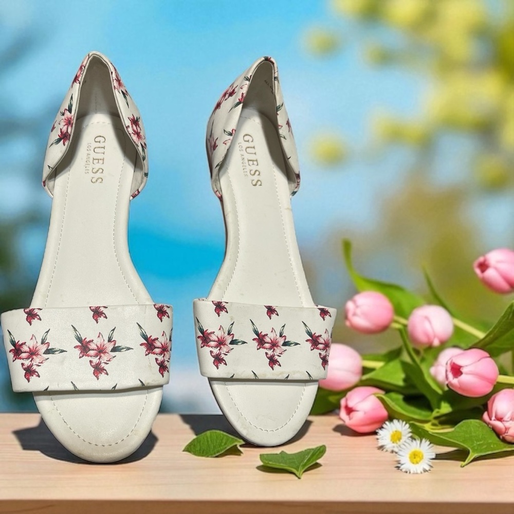 GUESS Women's Sandals - Cream with Pink Floral